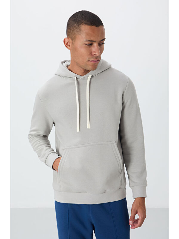 Tommylife Taş Pamuklu Kalın İçi Tüylü Yumuşak Dokulu Comfort Fit Erkek Kapüşonlu Sweatshirt Hoodie - 88419