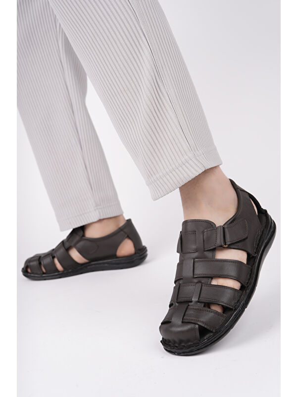 Edinburg Erkek Günlük Hakiki Deri Rahat Yumuşak Taban Ortopedik Sandalet - Görsel 3