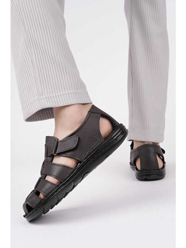 Edinburg Erkek Günlük Hakiki Deri Rahat Yumuşak Taban Ortopedik Sandalet - Görsel 4