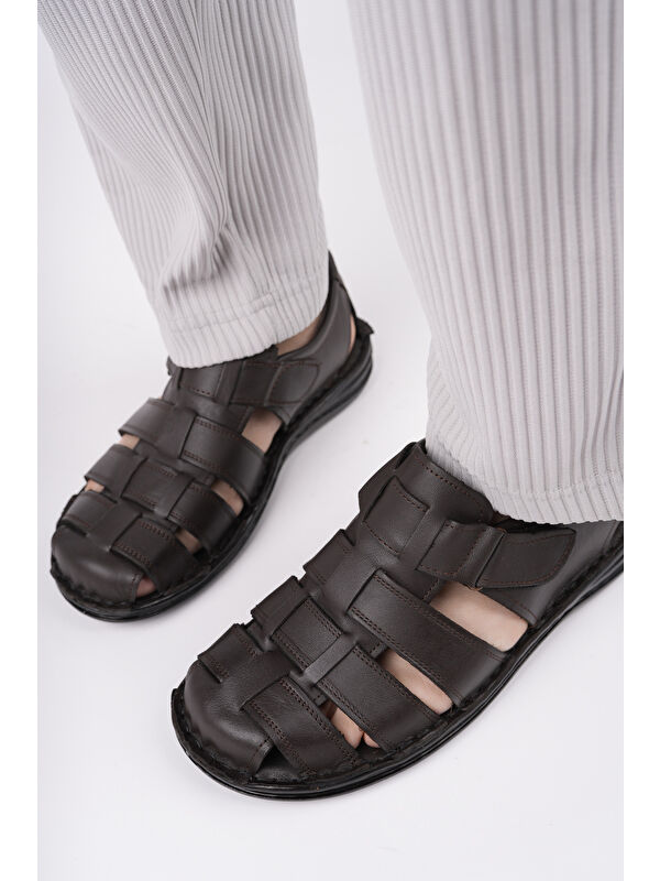 Edinburg Erkek Günlük Hakiki Deri Rahat Yumuşak Taban Ortopedik Sandalet - Görsel 6