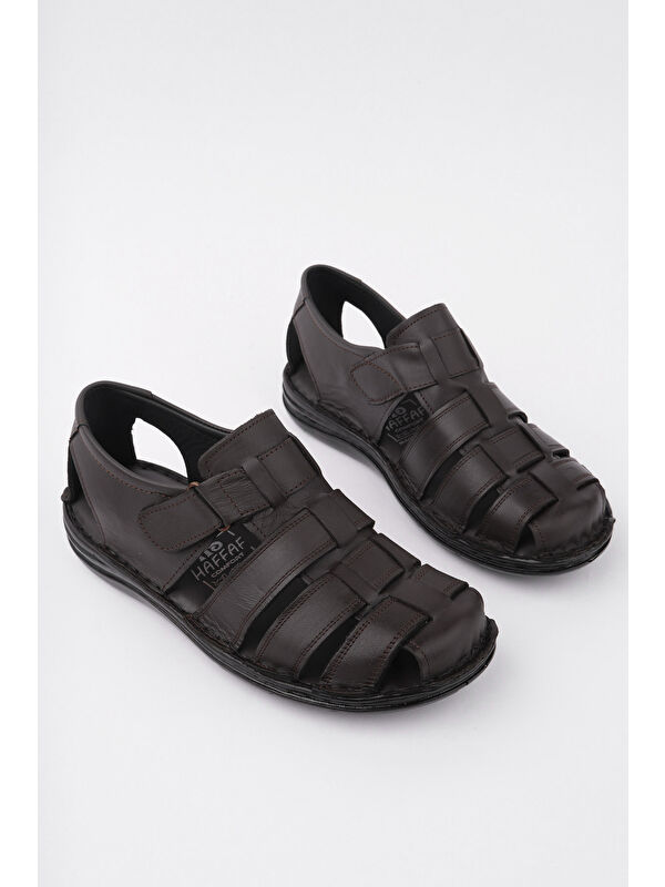 Edinburg Erkek Günlük Hakiki Deri Rahat Yumuşak Taban Ortopedik Sandalet - Görsel 9