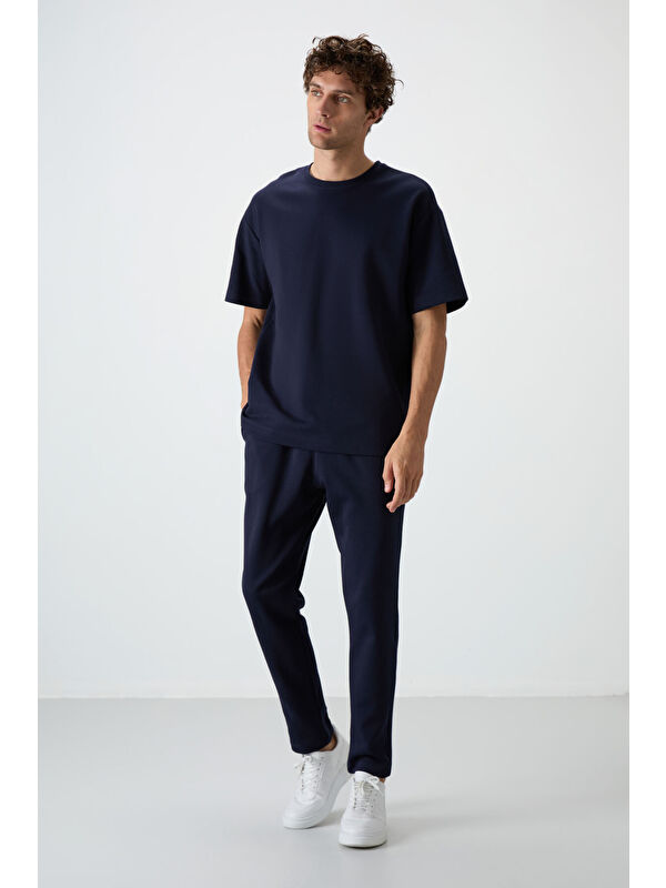 Air Jones Lacivert Pamuklu Kalın Yumuşak Dokulu  Fit Basic Erkek Eşofman Takım - 85251