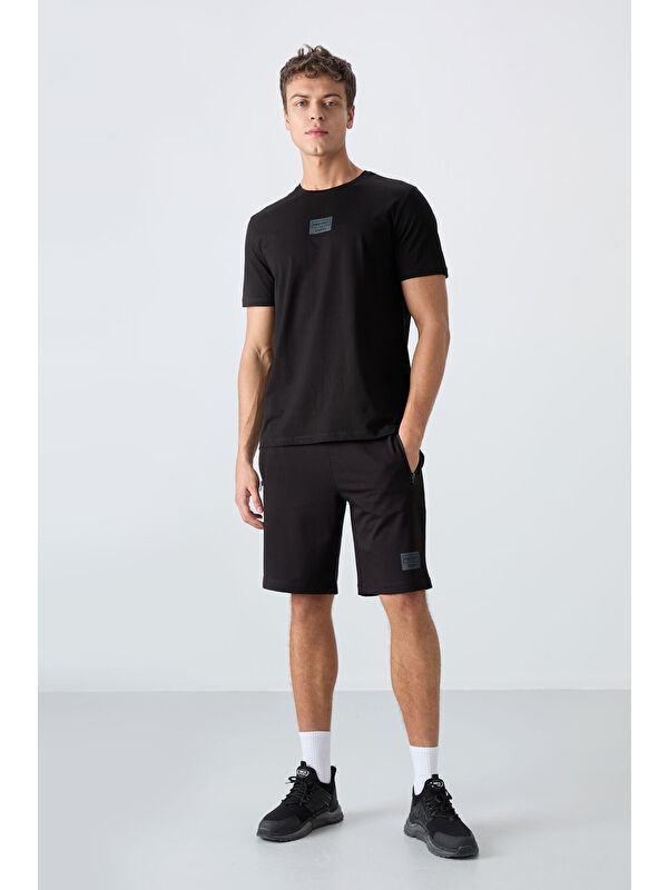 Tommylife Siyah Pamuklu Yumuşak Dokulu Standart Fit Baskılı Erkek Şortlu Takım - 85243