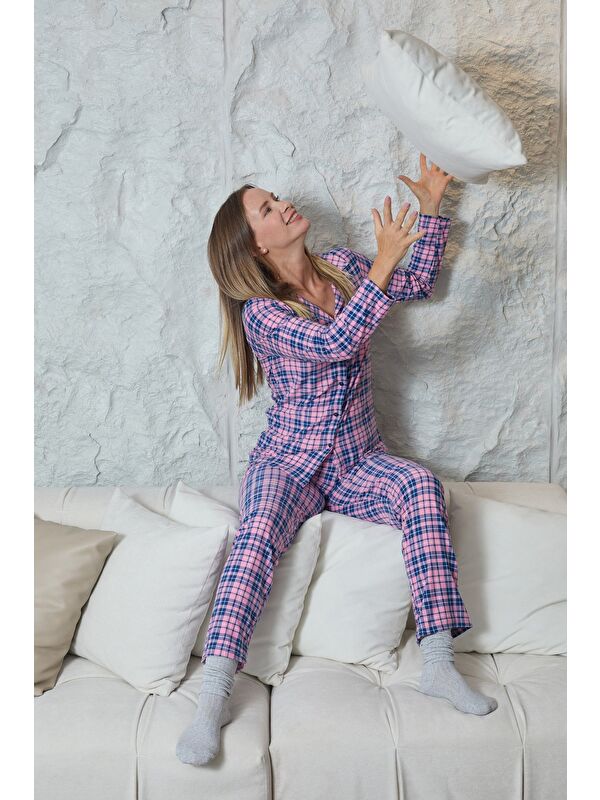 Fullamoda Ayıcık Desenli Gömlek Yaka Süet Pijama Takımı