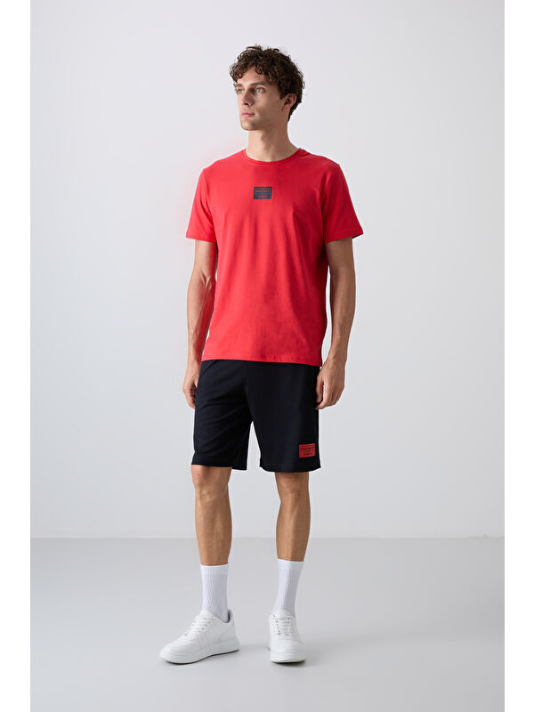 Tommylife Fiesta - Lacivert Pamuklu Yumuşak Dokulu Standart Fit Baskılı Erkek Şortlu Takım - 85243