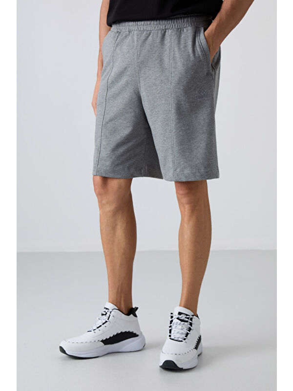 Tommylife Gri Melanj Pamuklu Kalın Yumuşak Dokulu Comfort Fit Basic Erkek Şort - 81261