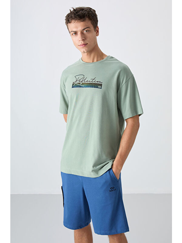 Tommylife Açık Yeşil Pamuklu Kalın Yumuşak Dokulu Oversize Fit Baskılı Erkek Tişört - 88334