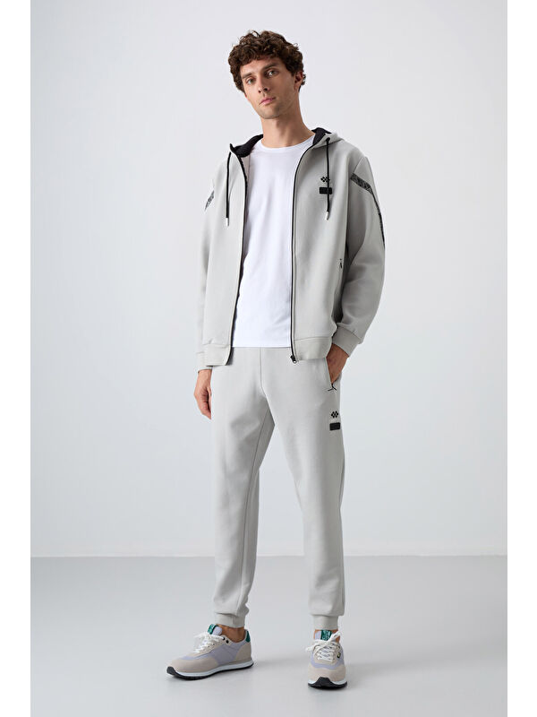 Tommylife Taş Pamuklu Kalın Yumuşak Dokulu Comfort Fit Baskılı Erkek Eşofman Takım - 85236