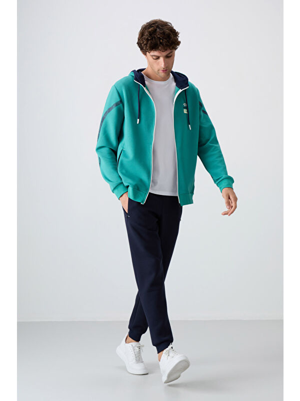 Tommylife Deniz Yeşili - İndigo Pamuklu Kalın Yumuşak Dokulu Comfort Fit Baskılı Erkek Eşofman Takım - 85236