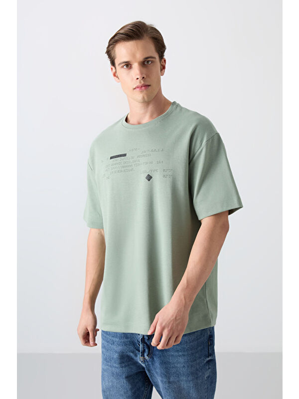 Tommylife Açık Yeşil Pamuk Kalın Yumuşak Dokulu Oversize Fit Baskılı Erkek Tişört - 88326