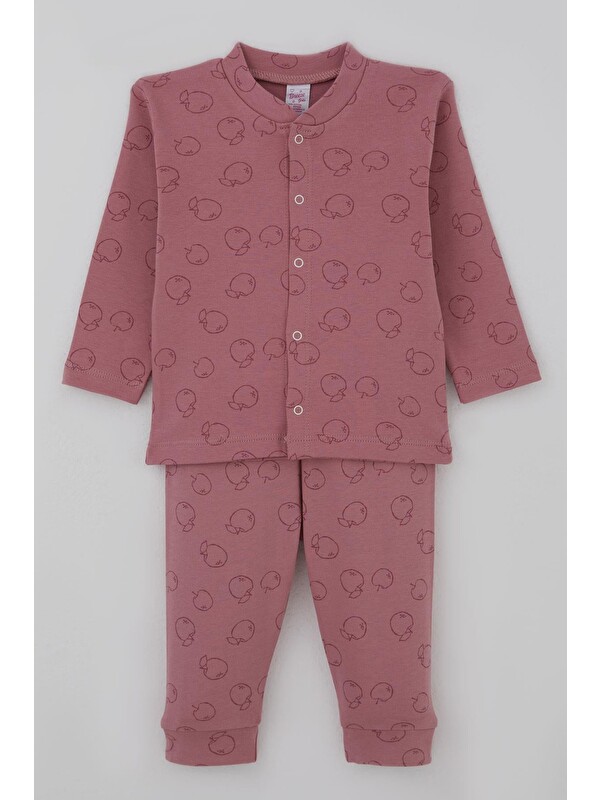Breeze Kız Bebek Pijama Takımı Elma Bahçesi Önden Çıtçıtlı Gülkurusu (4 Ay-1 Yaş)
