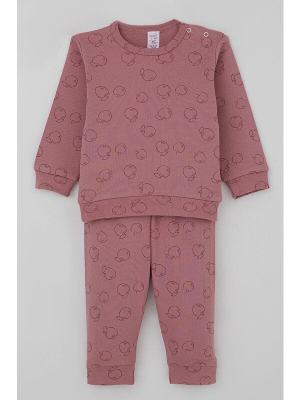 Breeze Kız Bebek Pijama Takımı Omuzdan Patlı Elma Bahçesi Gülkurusu (4 Ay-1 Yaş)