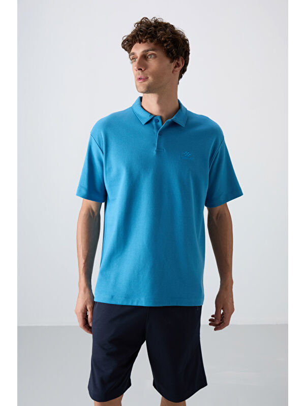 Tommylife Petrol Mavi Pamuklu Kalın Yumuşak Dokulu  Fit Basic Polo Yaka Erkek Tişört - 88327