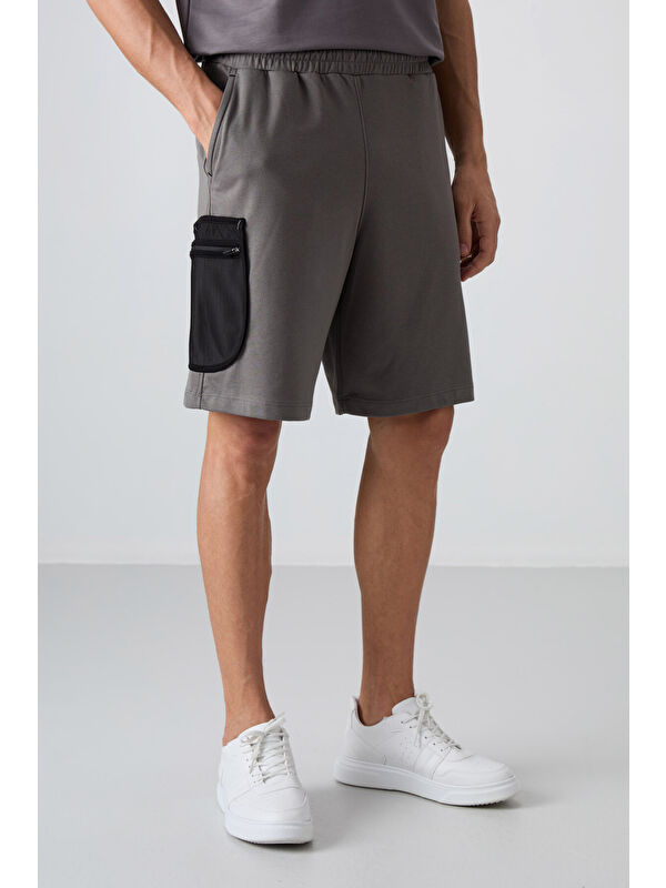 Tommylife Koyu Gri Pamuklu Kalın Yumuşak Dokulu Comfort Fit Baskılı Erkek Şort - 81266