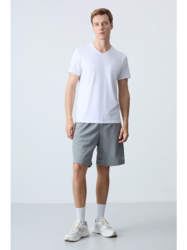 Tommylife Gri Melanj Pamuklu Kalın Yumuşak Dokulu Standart Fit Basic Erkek Şort  - 81276