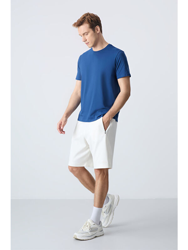 Tommylife Ekru Pamuklu Kalın Yumuşak Dokulu Standart  Fit Basic Erkek Şort  - 81276