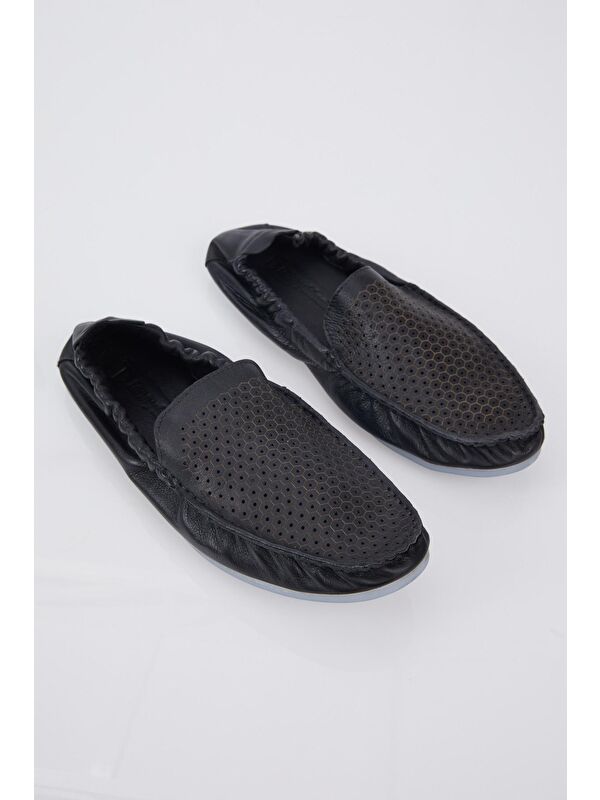 Erkek Siyah Arkası Lastikli Hakiki Deri Loafer - Görsel 3