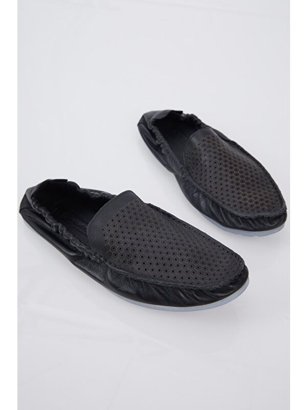 Erkek Siyah Arkası Lastikli Hakiki Deri Loafer - Görsel 4