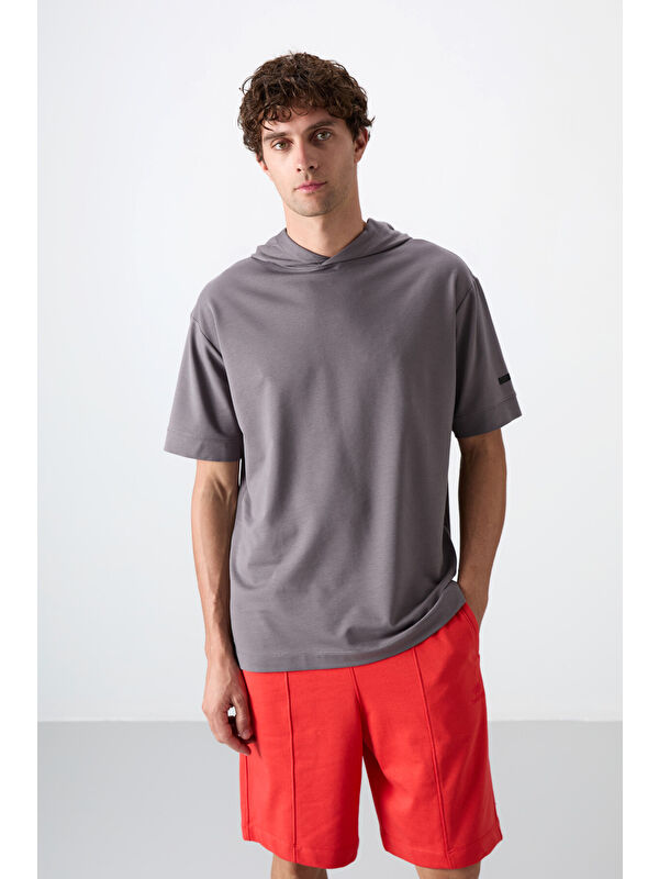 Tommylife Koyu Gri Pamuklu Kalın Yumuşak Dokulu Oversize Fit Basic Erkek Tişört - 88352