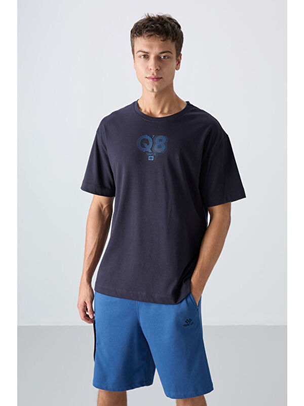 Tommylife Lacivert Pamuklu Kalın Yumuşak Dokulu Oversize Fit Baskılı Erkek Tişört - 88333