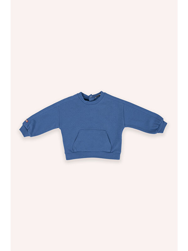 Panço Erkek Bebek Bisiklet Yaka Cep Detaylı Mavi Sweatshirt