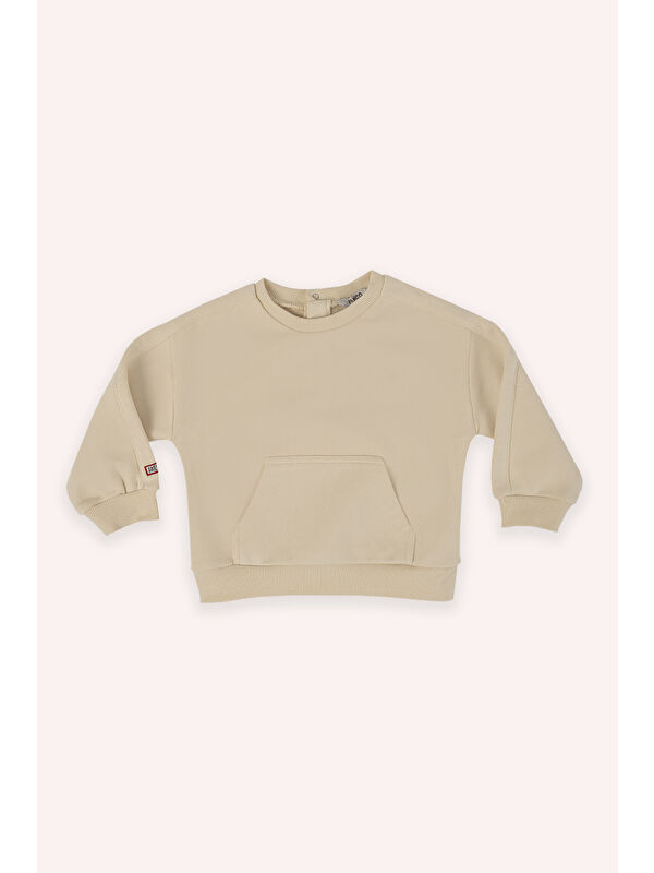 Panço Erkek Bebek Bisiklet Yaka Cep Detaylı Bej Sweatshirt