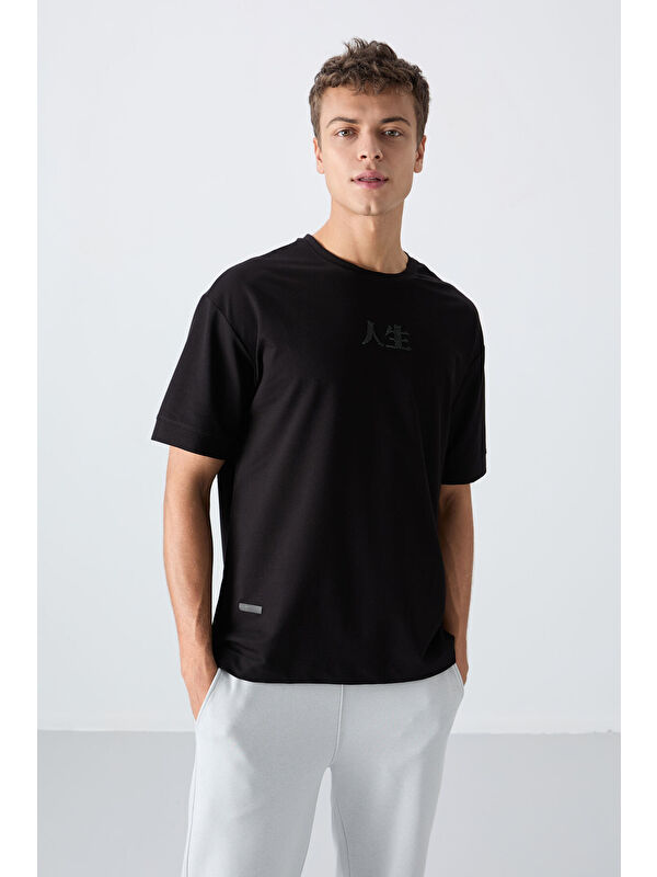 Tommylife Siyah Pamuklu Kalın Yumuşak Dokulu Oversize Fit Baskılı Erkek Tişört - 88342