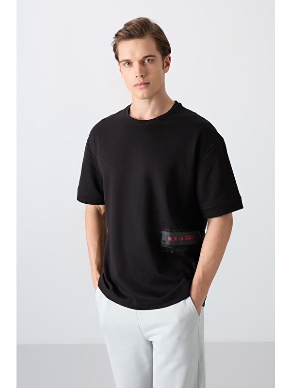 Tommylife Siyah Pamuklu Kalın Yumuşak Dokulu Oversize Fit Baskılı Erkek Tişört - 88322