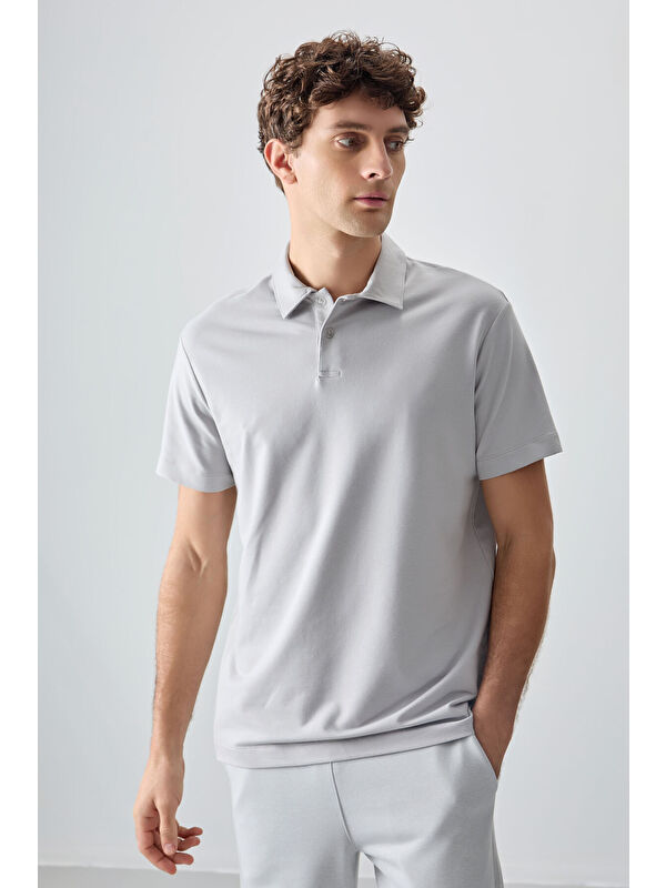 Air Jones Taş Pamuklu Kalın Yumuşak Dokulu Polo Yaka Oversize Fit Basic Erkek Tişört- 88381