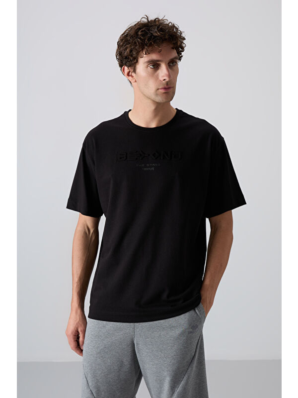 Tommylife Siyah Pamuklu Kalın Yumuşak Dokulu Oversize Fit Baskılı Erkek Tişört - 88328