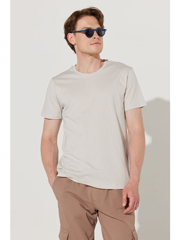 AC&Co / Altınyıldız Classics Erkek Gri Slim Fit Dar Kesim %100 Pamuk Bisiklet Yaka Kısa Kollu Tişört