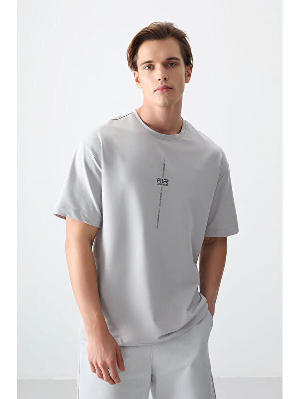 Air Jones Taş Pamuklu Kalın Yumuşak Dokulu Oversize Fit Baskılı Erkek Tişört - 88373