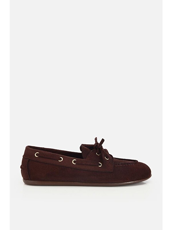 Yaya By Hotiç Kadın Kahverengi Süet Bağcık Detaylı Loafer