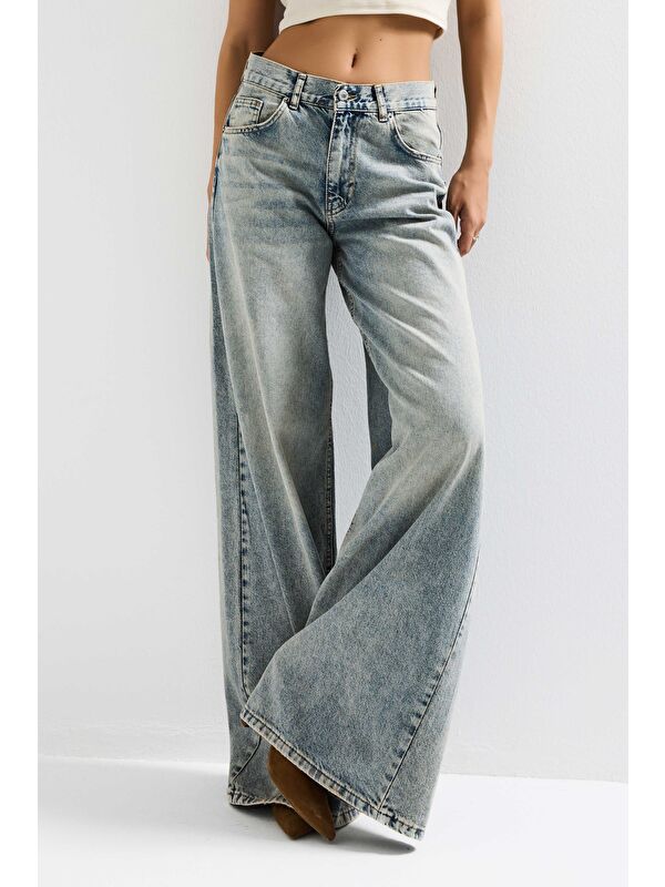 It's Basic Kadın T.Kot Rengi Hera 4s6-67 Palazzo Fit %100 Pamuk Orta Bel Denim Jean