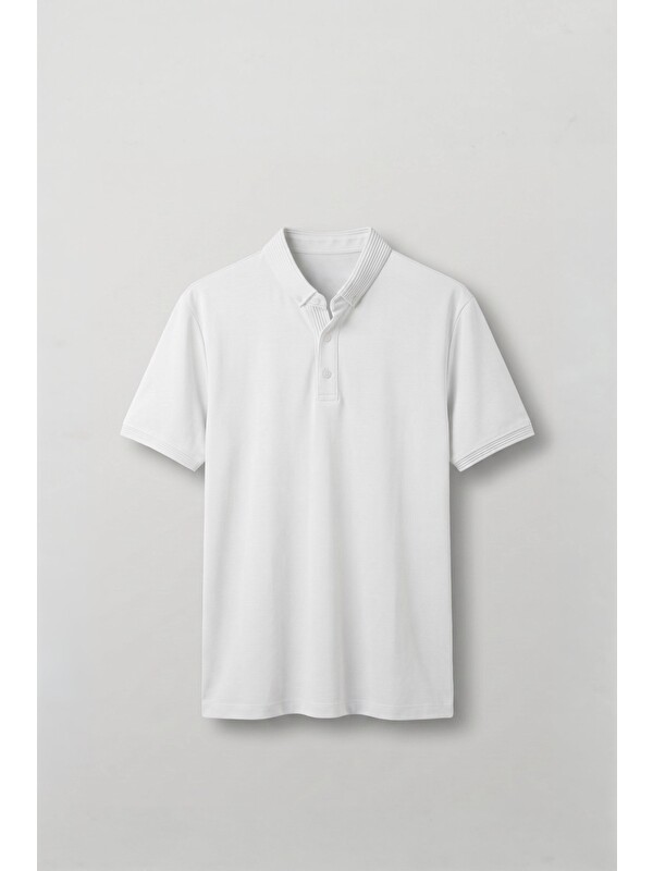 Abluka Online Erkek Slim Fit Düğmeli Triko Yaka Polo Tişört Beyaz