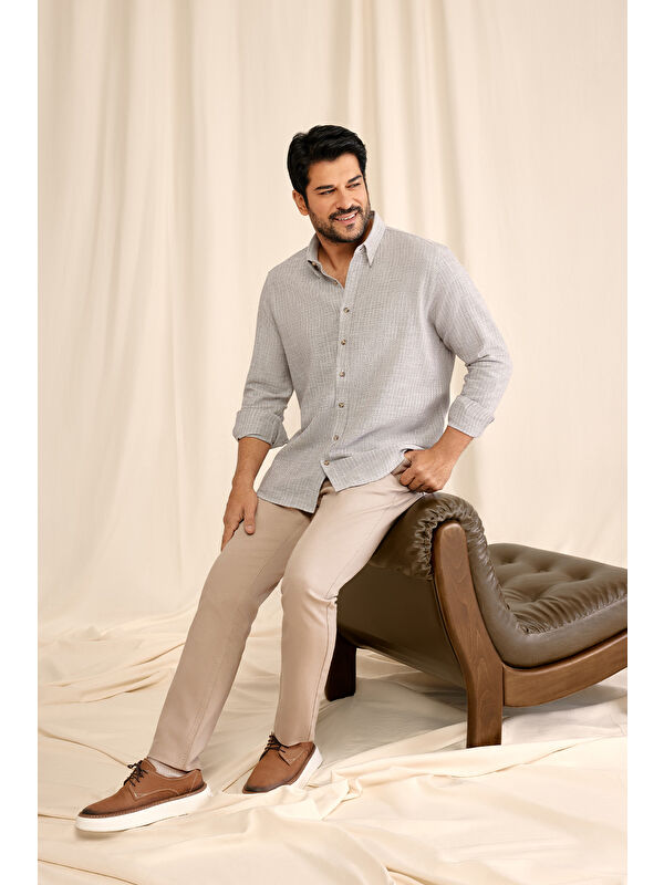 AC&Co / Altınyıldız Classics Erkek Taş 360 Derece Her Yöne Esneyen Slim Fit Dar Kesim Diyagonal Desenli Pantolon