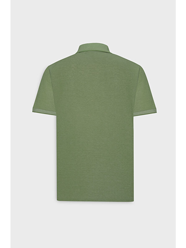 AC&Co / Altınyıldız Classics Erkek Yeşil Pamuklu Comfort Fit Rahat Kesim Polo Yaka Cepli Tişört