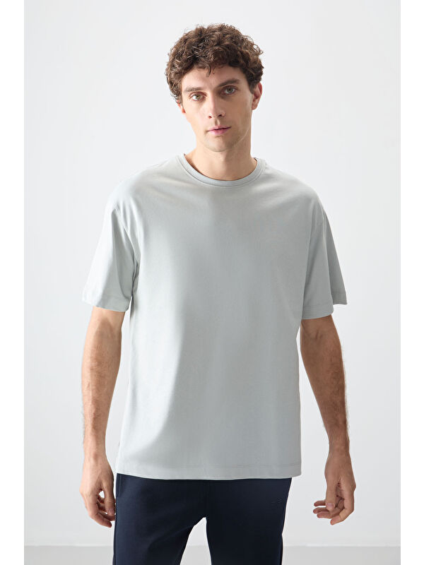 Air Jones Taş %100 Pamuk Kalın Yumuşak Dokulu Oversize Fit Basic Erkek Tişört - 88353