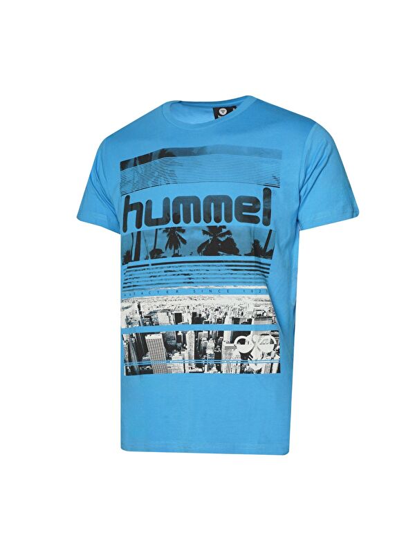 Hummel Dean Erkek Mavi Baskılı Bisiklet Yaka Spor Tişört