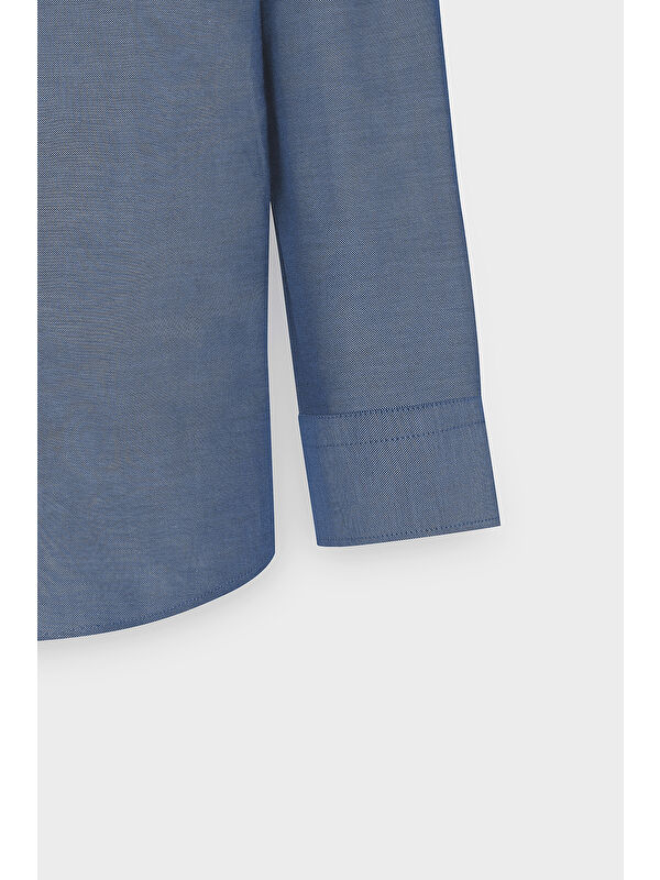 AC&Co / Altınyıldız Classics Erkek Lacivert Tailored Slim Fit Dar Kesim Düğmeli Yaka Oxford Gömlek