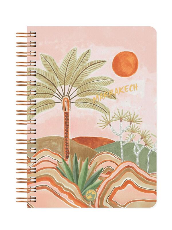 LE COLOR Spiralli Kareli Palmiye Baskılı Sert Kapak 17x24 cm Defter