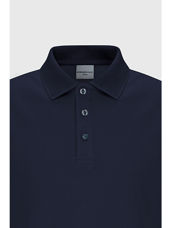 AC&Co / Altınyıldız Classics Erkek Prusya Lacivert Slim Fit Dar Kesim Polo Yaka %100 Pamuk Kısa Kollu Tişört