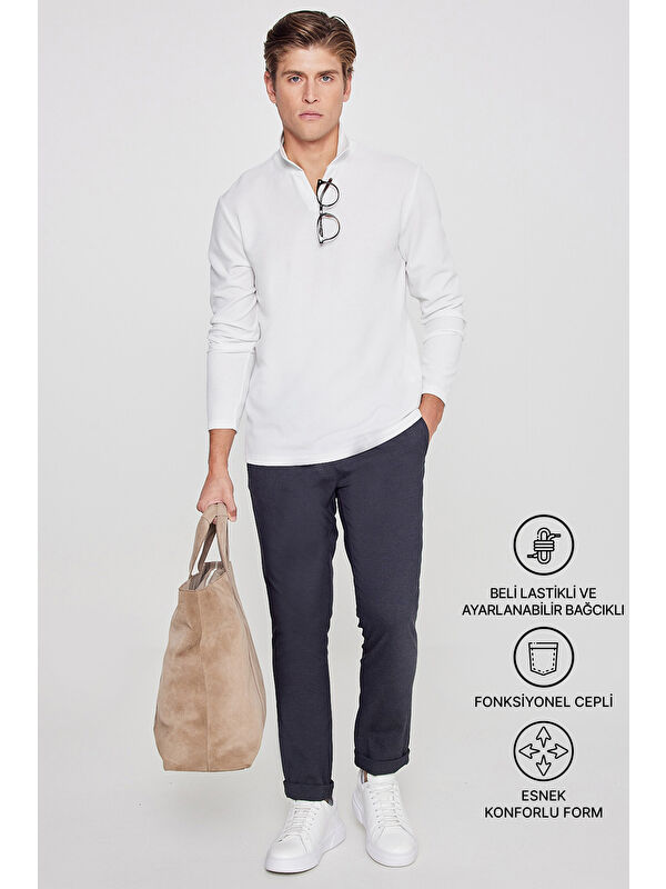 AC&Co / Altınyıldız Classics Erkek Antrasit Slim Fit Rahat Kesim Beli Bağlamalı Yan Cepli Jogger Pantolon