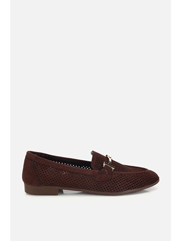 Yaya By Hotiç Kadın Kahverengi Süet Tokalı Zımba Detaylı Loafer