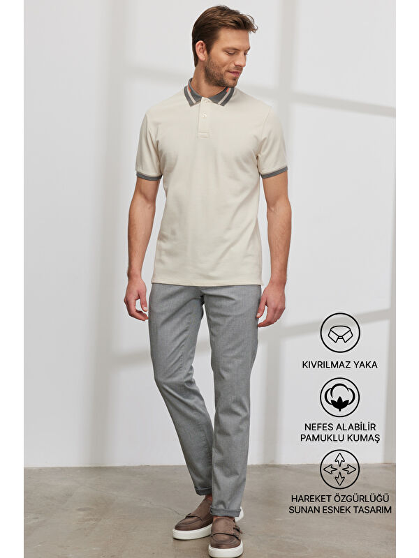 AC&Co / Altınyıldız Classics Erkek Bej Slim Fit Dar Kesim %100 Pamuk Polo Yaka Tişört