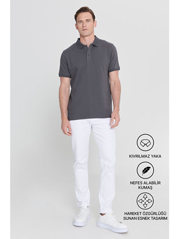 AC&Co / Altınyıldız Classics Erkek Antrasit Slim Fit Dar Kesim Polo Yaka %100 Pamuk Kısa Kollu Tişört