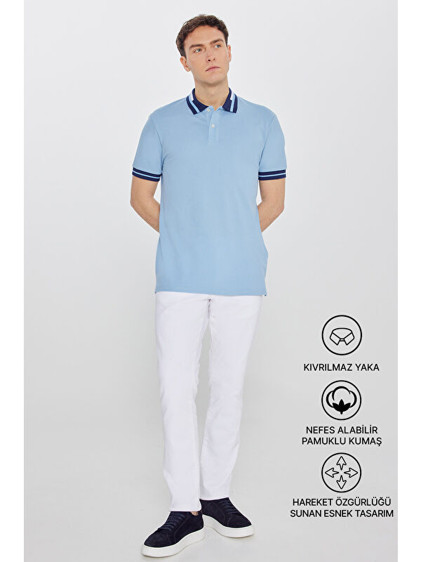 AC&Co / Altınyıldız Classics Erkek Açık Mavi Slim Fit Dar Kesim %100 Pamuk Polo Yaka Tişört
