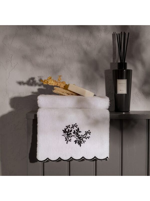 Evidea Soft French Cottage Onda Yüz Havlusu - Ekru / Siyah - 50x90 cm