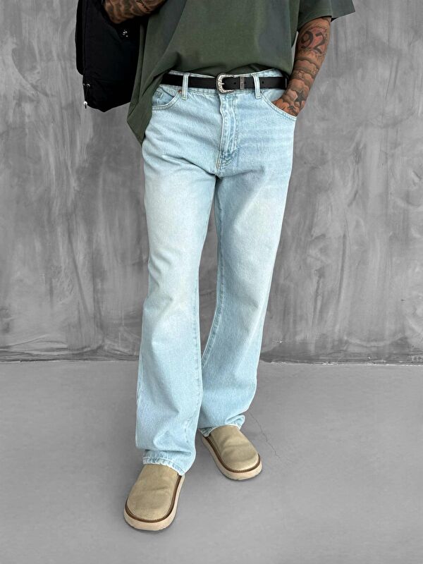 Abluka Online Erkek Baggy Fit Jean Açık Mavi