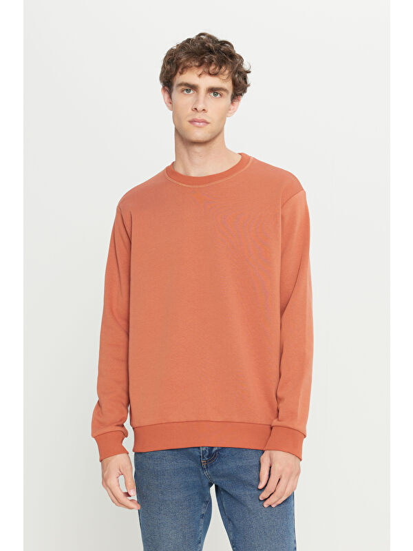 AC&Co / Altınyıldız Classics Erkek Açık Kahve Standart Fit Normal Kesim İçi Polarlı Bisiklet Yaka Sweatshirt